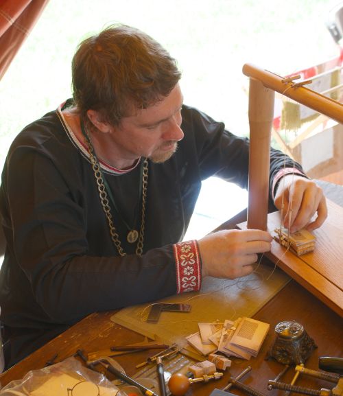 Sewing the miniature Romanesque Bestiary by Randy Asplund